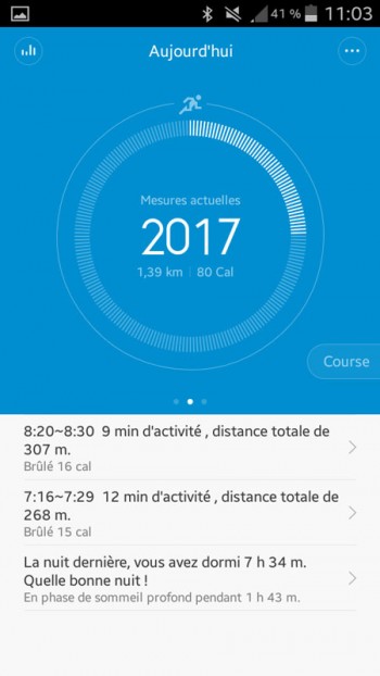 Xiaomi MiBand app Mi Fit analyse des activités