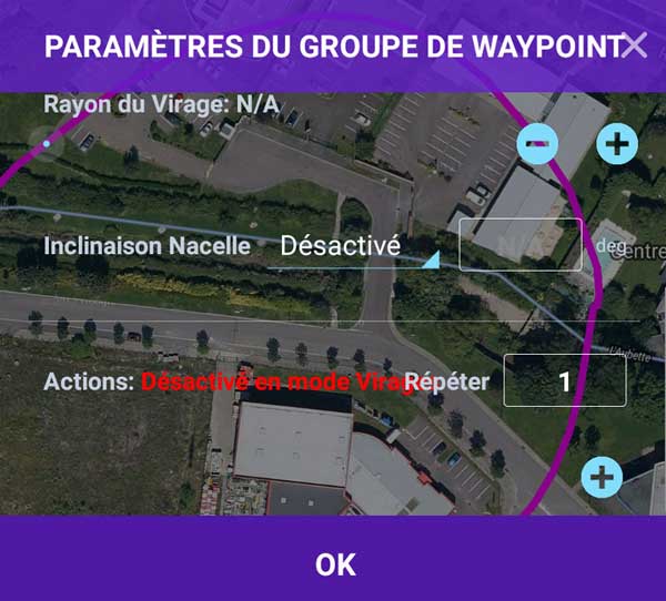 Paramètres et actions groupe de Waypoint