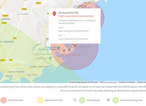 No Fly Zone Temporaires DJI carte drone