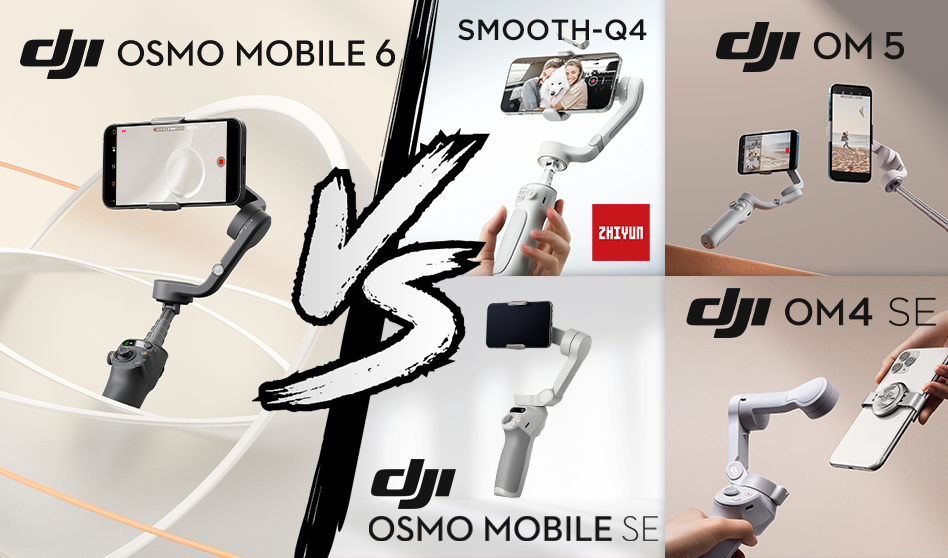 Comparatif technique DJI Osmo Mobile 6, DJI OM 5, DJI Osmo Mobile SE, DJI OM 4 SE et Zhiyun Smooth-Q4