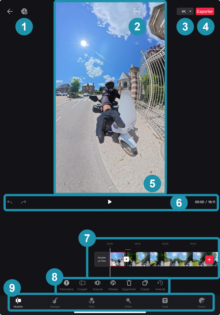 Timeline de montage vidéo DJI Mimo - Tuto DJI Osmo 360