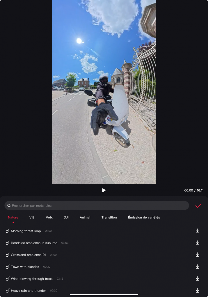 Ajout d'effets sonores sur le montage - Tuto DJI Osmo 360