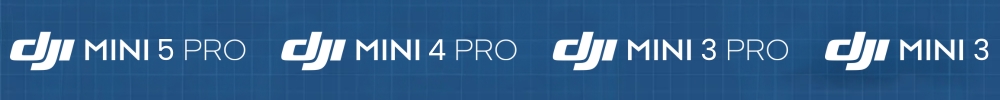 Logos des drones DJI Mini 5 Pro, Mini 4 Pro, Mini 3 Pro et Mini 3