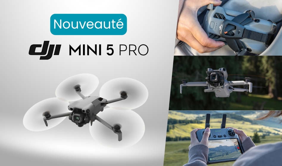Bannière représentant le nouveau DJI Mini 5 Pro