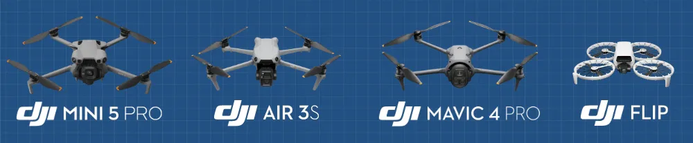 Drones comparés : DJI Mini 5 Pro, DJI Air 3S, DJI Mavic 4 Pro et DJI Flip