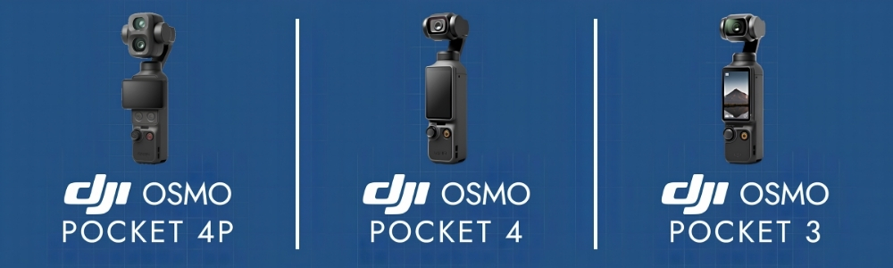 Comparaison visuelle des DJI Osmo Pocket 4P, Pocket 4 et Pocket 3